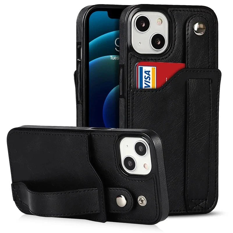 iPhone 14/ Pro/ Plus/ Pro Max - Elegante Schutz Hülle mit Armband und Kartenfach - Top Hüllen