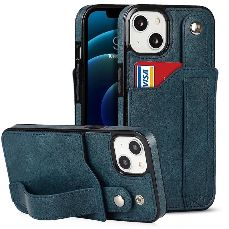 iPhone 14/ Pro/ Plus/ Pro Max - Elegante Schutz Hülle mit Armband und Kartenfach - Top Hüllen