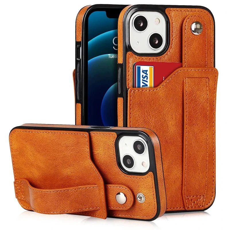 iPhone 14/ Pro/ Plus/ Pro Max - Elegante Schutz Hülle mit Armband und Kartenfach - Top Hüllen