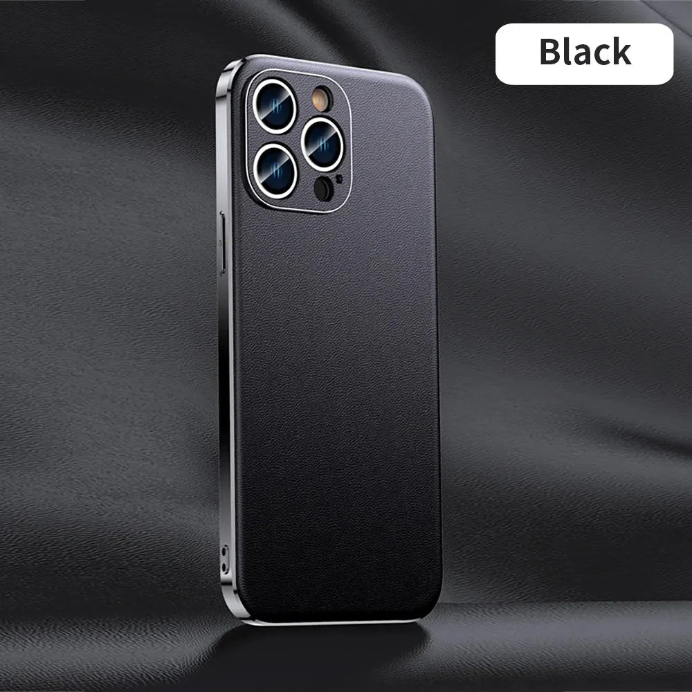 iPhone 14/ Pro/ Plus/ Pro Max - Handy Hülle aus Rindsleder mit Luxuriöse Beschichtung, Vollständiger Linsenschutz auf der Rückseite - Top Hüllen