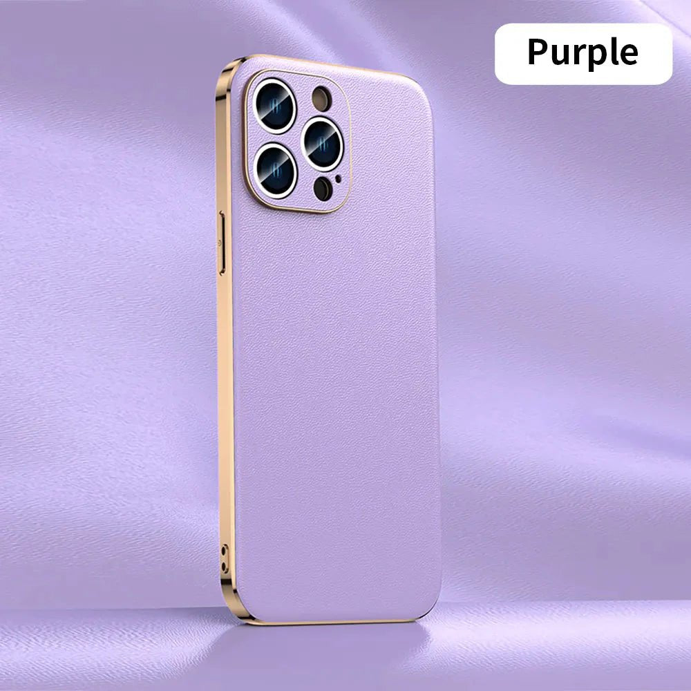 iPhone 14/ Pro/ Plus/ Pro Max - Handy Hülle aus Rindsleder mit Luxuriöse Beschichtung, Vollständiger Linsenschutz auf der Rückseite - Top Hüllen