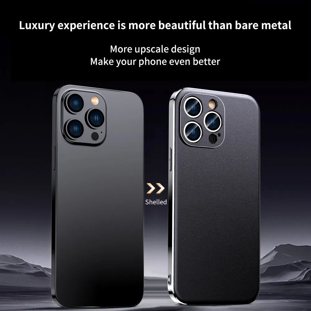 iPhone 14/ Pro/ Plus/ Pro Max - Handy Hülle aus Rindsleder mit Luxuriöse Beschichtung, Vollständiger Linsenschutz auf der Rückseite - Top Hüllen