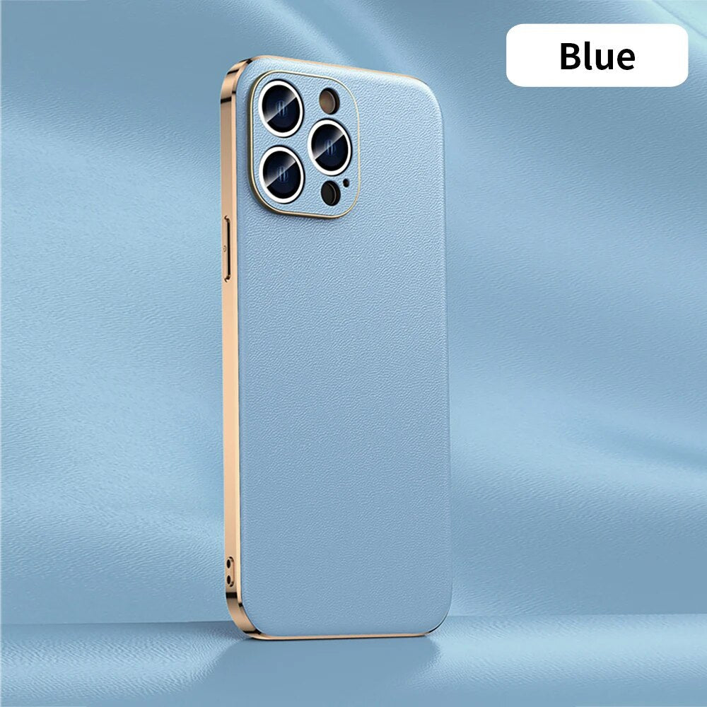 iPhone 14/ Pro/ Plus/ Pro Max - Handy Hülle aus Rindsleder mit Luxuriöse Beschichtung, Vollständiger Linsenschutz auf der Rückseite - Top Hüllen
