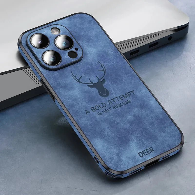 iPhone 14/ Pro/ Plus/ Pro Max - Hirsch Lederoptik Handy Hülle mit Linsen Schutz Stoßfeste Silikon - Top Hüllen