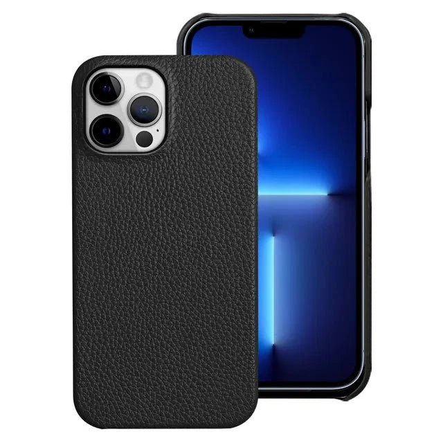 iPhone 14/ Pro/ Plus/ Pro Max - Luxus 3D Lychee Muster, Harte Stoßfeste Lederoptik Hülle - Top Hüllen
