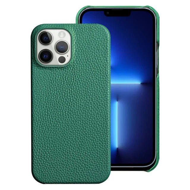 iPhone 14/ Pro/ Plus/ Pro Max - Luxus 3D Lychee Muster, Harte Stoßfeste Lederoptik Hülle - Top Hüllen