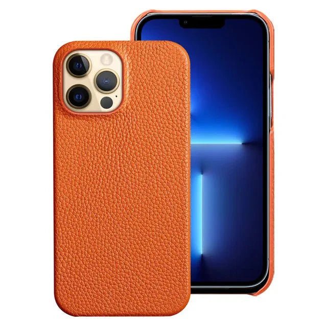 iPhone 14/ Pro/ Plus/ Pro Max - Luxus 3D Lychee Muster, Harte Stoßfeste Lederoptik Hülle - Top Hüllen
