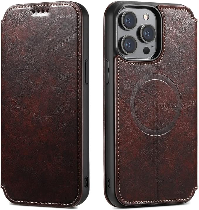 iPhone 15/ Pro/ Plus/ Pro Max - Portemonnaie Lederoptik Hülle mit Kartenfach und Kameraschutz - Top Hüllen