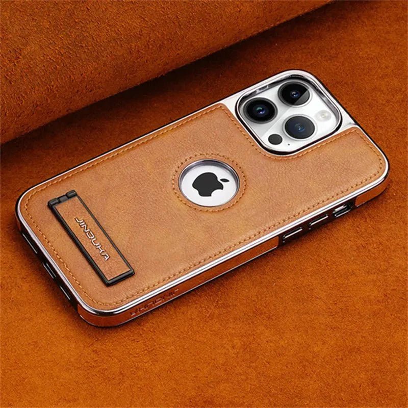 iPhone 15/ Pro/ Pro Max - Lederoptik Schutz Hülle mit Ständer - Top Hüllen