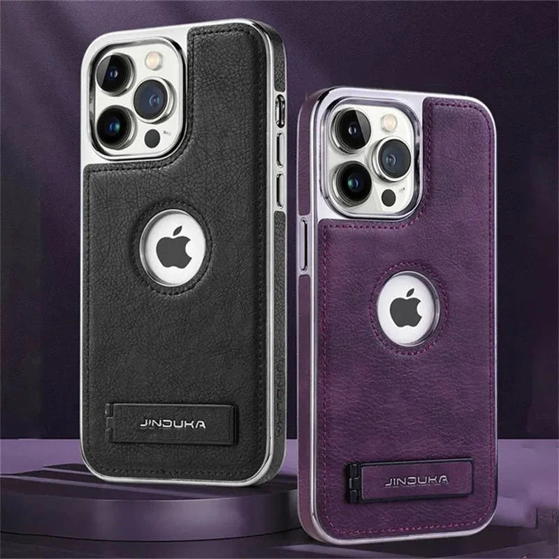 iPhone 15/ Pro/ Pro Max - Lederoptik Schutz Hülle mit Ständer - Top Hüllen
