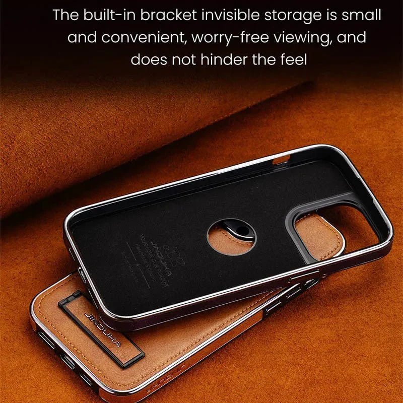 iPhone 15/ Pro/ Pro Max - Lederoptik Schutz Hülle mit Ständer - Top Hüllen