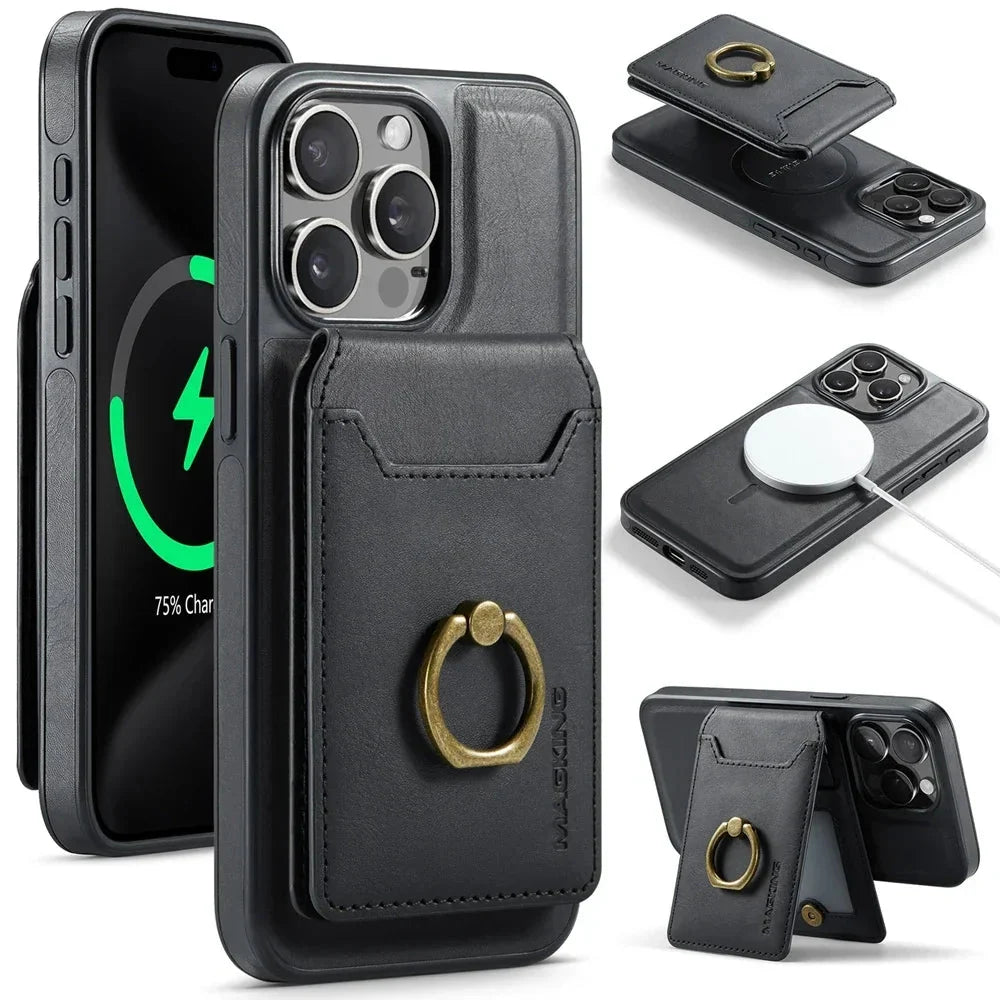 iPhone 16/ Pro/ Plus/ Pro Max - Moderne Schutz Hülle mit Kartenfach und Ring Halter - Top Hüllen