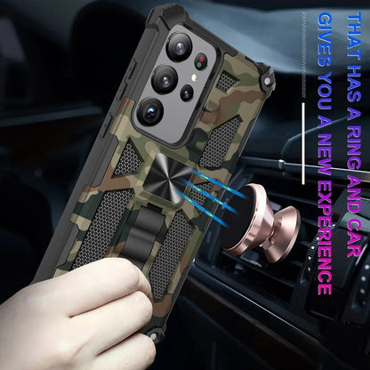 Galaxy S22/ S22 Plus/ S22 Ultra - Militärische Tarnung, Stoßfeste Schutzhülle mit Ständer - Top Hüllen