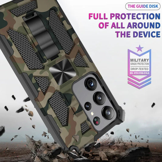 Galaxy S22/ S22 Plus/ S22 Ultra - Militärische Tarnung, Stoßfeste Schutzhülle mit Ständer - Top Hüllen