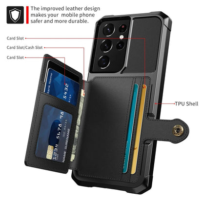 Galaxy S22/ S22 Plus/ S22 Ultra - Schutz Hülle mit Magnetischer PU Lederoptik Brieftasche und Kartenfach - Top Hüllen
