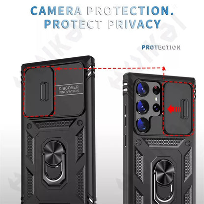 Galaxy S22/ S22 Plus/ S22 Ultra - Slide Camera 360 Degree Rotate Kickstand Heavy Grade Cover - Top Hüllen