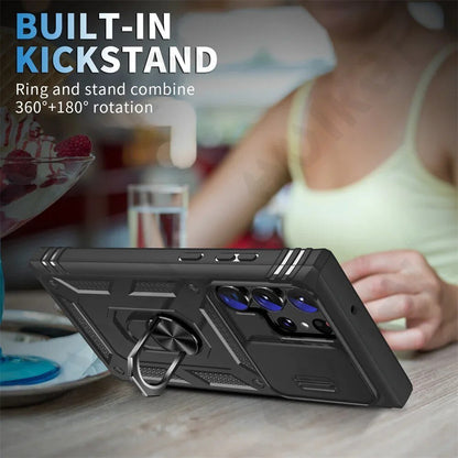 Galaxy S22/ S22 Plus/ S22 Ultra - Slide Camera 360 Degree Rotate Kickstand Heavy Grade Cover - Top Hüllen