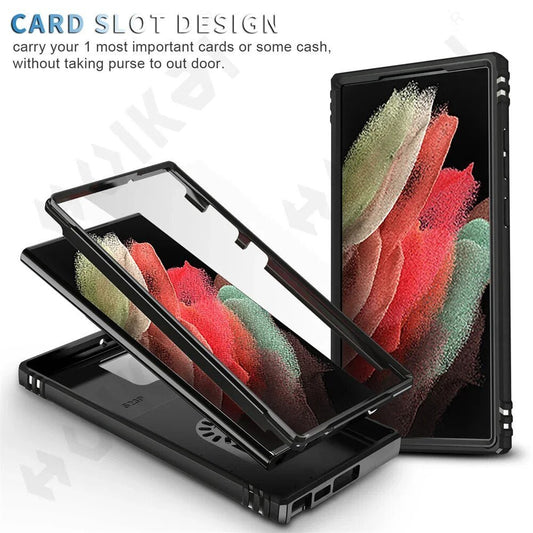 Galaxy S22/ S22 Plus/ S22 Ultra - Slide Camera 360 Degree Rotate Kickstand Heavy Grade Cover - Top Hüllen
