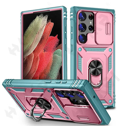 Galaxy S22/ S22 Plus/ S22 Ultra - Slide Camera 360 Degree Rotate Kickstand Heavy Grade Cover - Top Hüllen