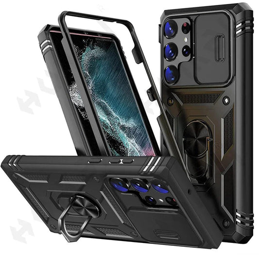 Galaxy S22/ S22 Plus/ S22 Ultra - Slide Camera 360 Degree Rotate Kickstand Heavy Grade Cover - Top Hüllen