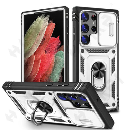 Galaxy S22/ S22 Plus/ S22 Ultra - Slide Camera 360 Degree Rotate Kickstand Heavy Grade Cover - Top Hüllen