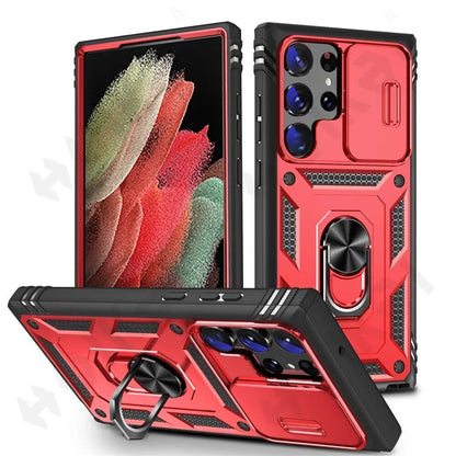 Galaxy S22/ S22 Plus/ S22 Ultra - Slide Camera 360 Degree Rotate Kickstand Heavy Grade Cover - Top Hüllen