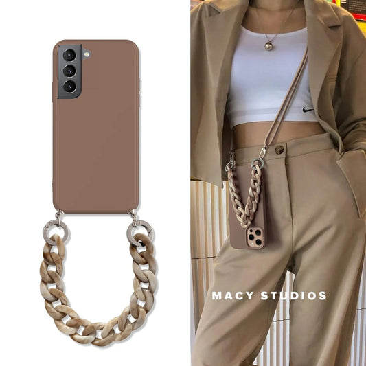 Galaxy S23/ S23 Plus/ S23 Ultra - Crossbody Hülle Lanyard Marmor Kette - Top Hüllen