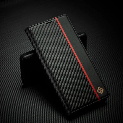 Galaxy S23/ S23 Plus/ S23 Ultra - Kohlefaser Flip Lederoptik Hülle mit Magnetischer Abdeckung und Kartenfach - Top Hüllen