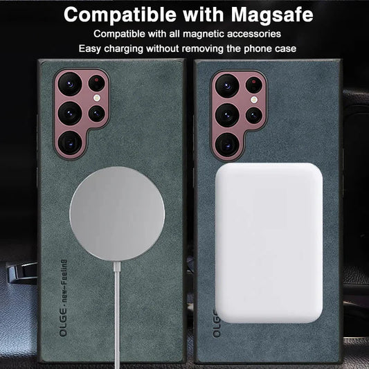 Galaxy S23 / S23 Plus/ S23 Ultra - MagSafe Lederoptik Schutz Hülle, Kabellose Ladung, Soft - Top Hüllen