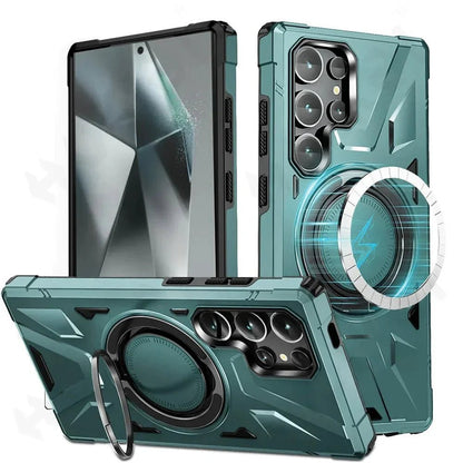 Galaxy S23/ S23 Plus/ S23 Ultra - Robuste MagSafe Schutz Bumper Hülle mit Ständer, Militär Stoßfest - Top Hüllen