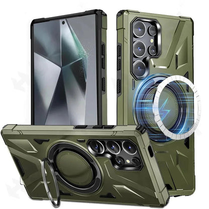 Galaxy S23/ S23 Plus/ S23 Ultra - Robuste MagSafe Schutz Bumper Hülle mit Ständer, Militär Stoßfest - Top Hüllen