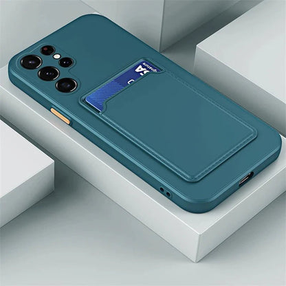 Galaxy S23/ S23 Ultra - Schutz Hülle Mit Kartenfach Stoßfeste Weiche Silikon Rückseite - Top Hüllen