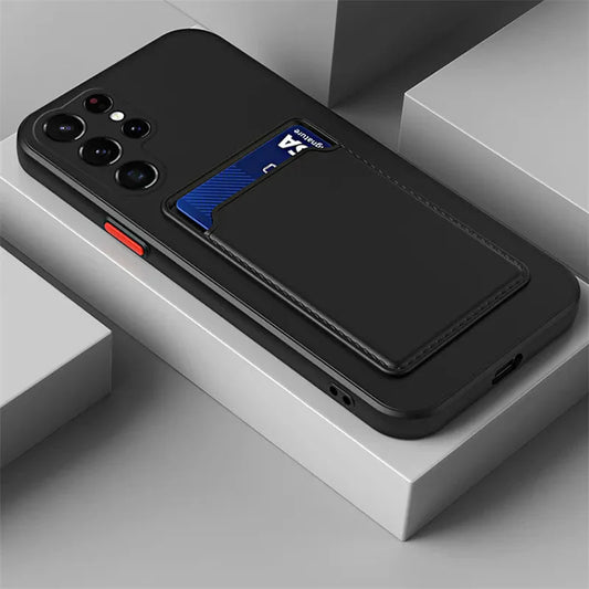 Galaxy S23/ S23 Ultra - Schutz Hülle Mit Kartenfach Stoßfeste Weiche Silikon Rückseite - Top Hüllen