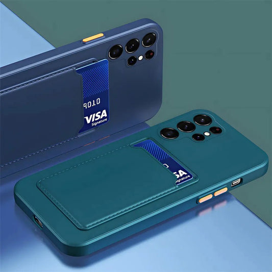 Galaxy S23/ S23 Ultra - Schutz Hülle Mit Kartenfach Stoßfeste Weiche Silikon Rückseite - Top Hüllen
