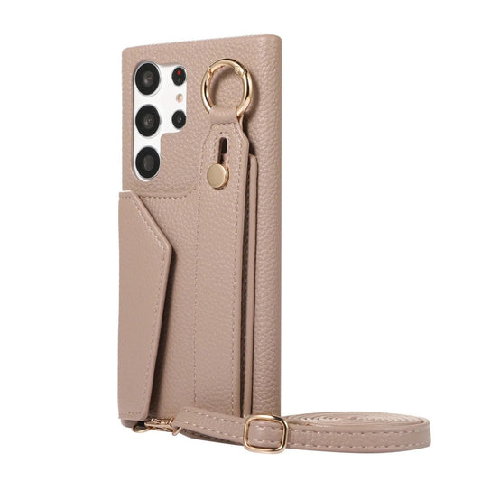 Galaxy S24/ S24 Plus/ S24 Ultra - Elegante Lederoptik Crossbody Schutz Hülle Lanyard Band Kette - Top Hüllen