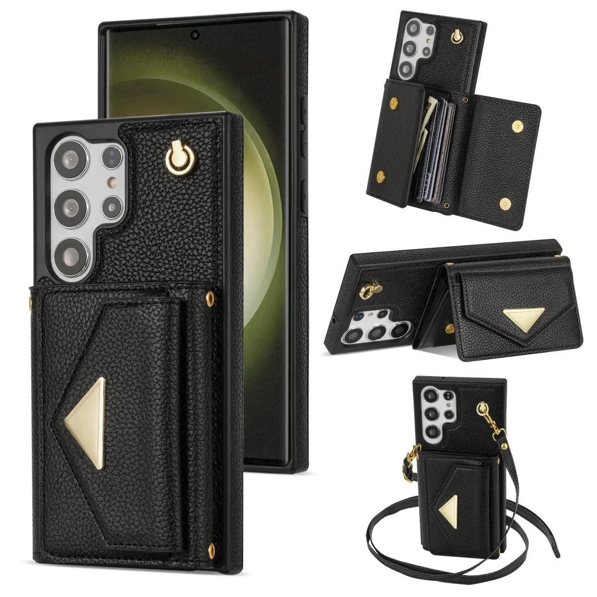 Galaxy S24/ S24 Plus/ S24 Ultra - Elegante Lederoptik Crossbody Schutz Hülle mit Band - Top Hüllen