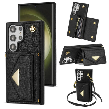 Galaxy S24/ S24 Plus/ S24 Ultra - Elegante Lederoptik Crossbody Schutz Hülle mit Band - Top Hüllen
