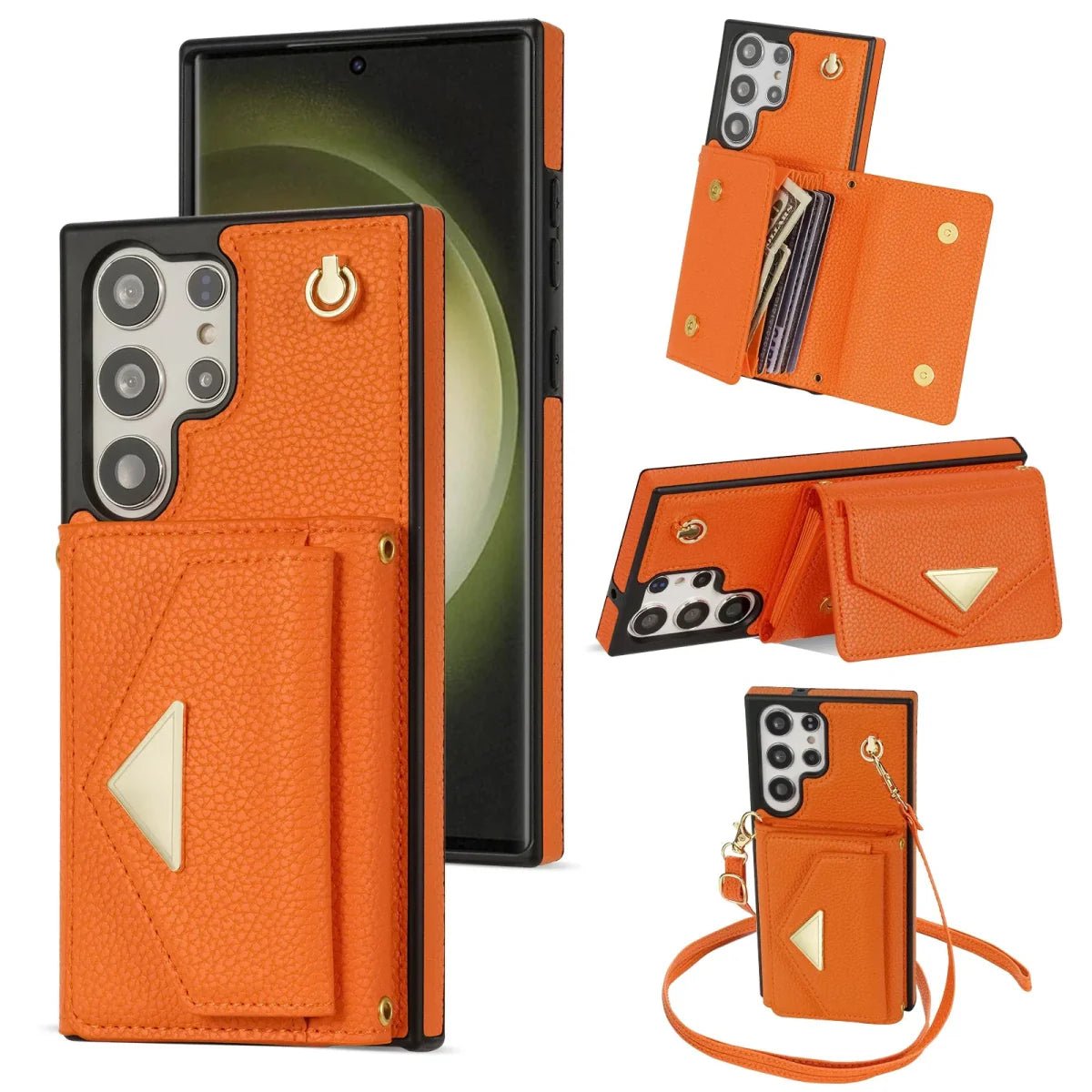 Galaxy S24/ S24 Plus/ S24 Ultra - Elegante Lederoptik Crossbody Schutz Hülle mit Band - Top Hüllen