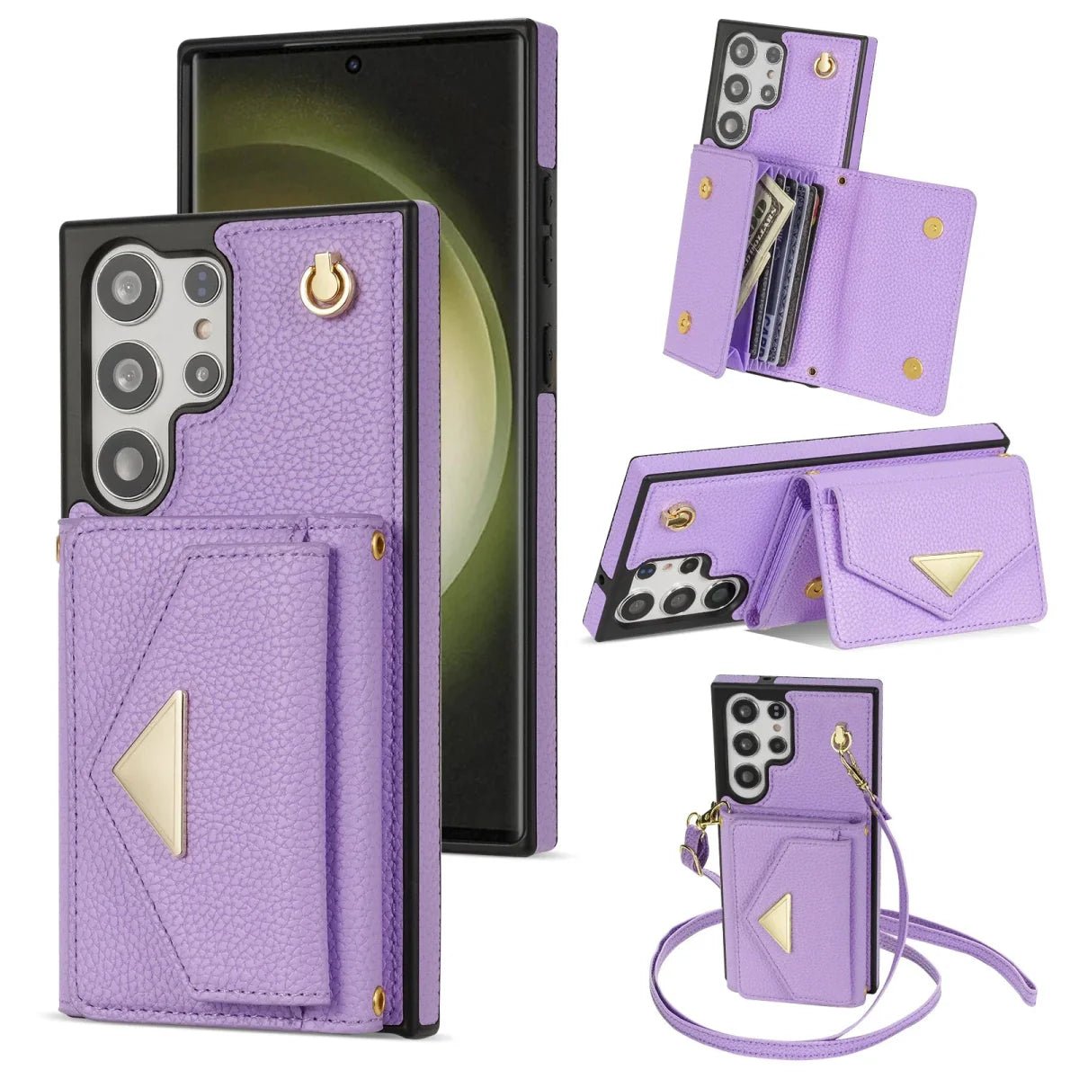 Galaxy S24/ S24 Plus/ S24 Ultra - Elegante Lederoptik Crossbody Schutz Hülle mit Band - Top Hüllen