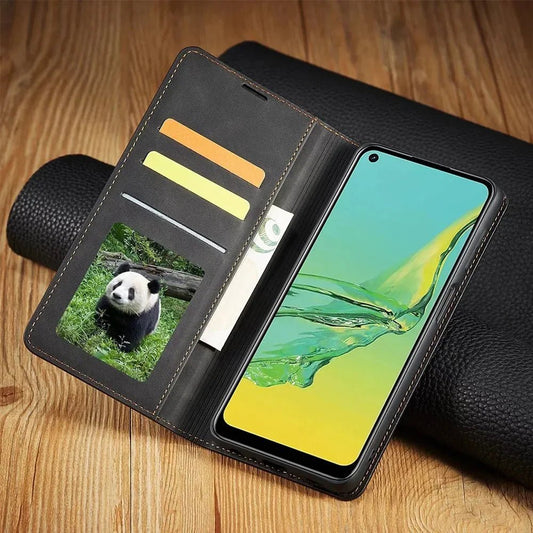 Galaxy S24/ S24 Plus/ S24 Ultra - Lederoptik Hülle mit Kartenfach und Display Schutz - Top Hüllen