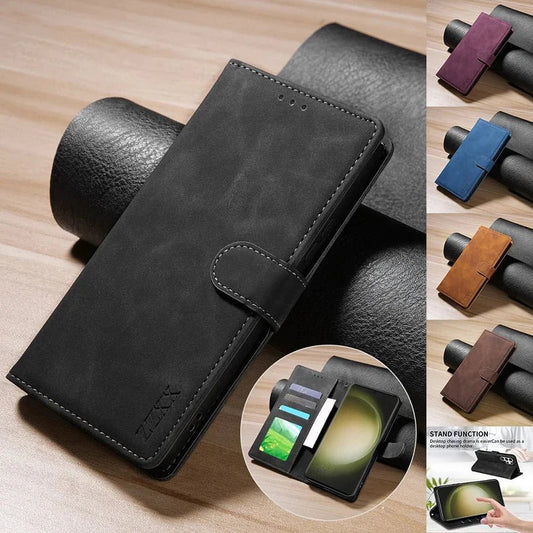 Galaxy S24/ S24 Plus/ S24 Ultra - Lederoptik Hülle Brieftasche Flip mit Kartenfach - Top Hüllen