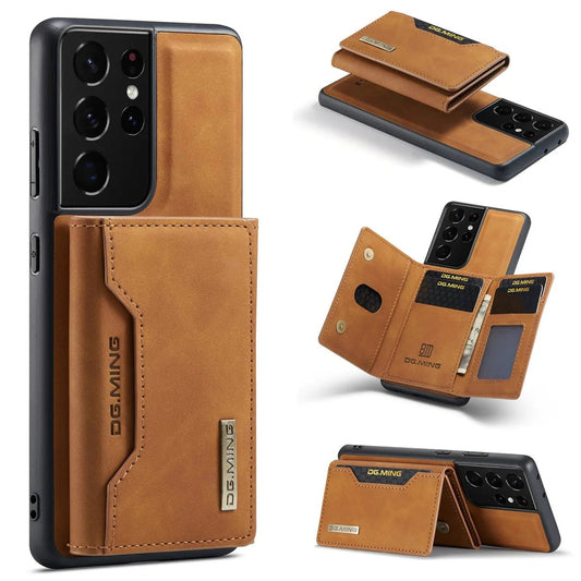 Galaxy S24/ S24 Plus/ S24 Ultra - Luxus Lederoptik mit Magnetischem Portemonnaie - Top Hüllen