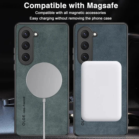 Galaxy S24 / S24 Plus/ S24 Ultra - MagSafe Lederoptik Schutz Hülle, Kabellose Ladung, Soft - Top Hüllen