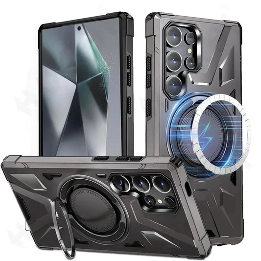 Galaxy S24/ S24 Plus/ S24 Ultra - Robuste MagSafe Schutz Bumper Hülle mit Ständer, Militär Stoßfest - Top Hüllen
