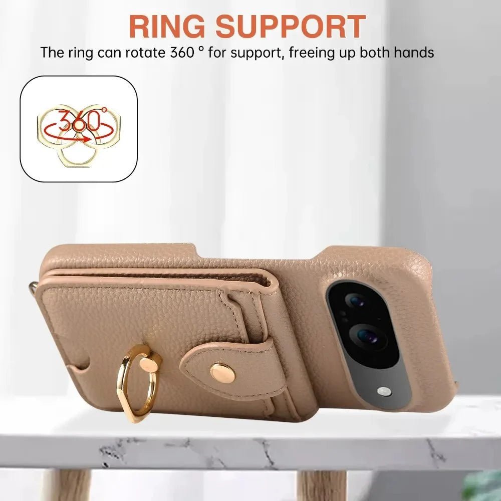 Google Pixel 9/ 9 Pro/ 9 Pro XL - Crossbody Schutz Hülle mit Brieftasche und Ring - Top Hüllen