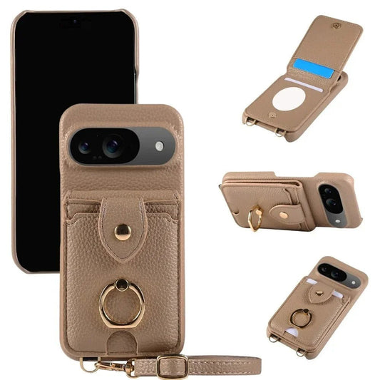 Google Pixel 9/ 9 Pro/ 9 Pro XL - Crossbody Schutz Hülle mit Brieftasche und Ring - Top Hüllen