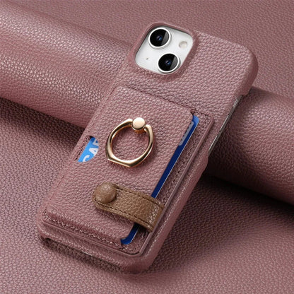 iPhone 13/ Mini/ Pro/ Pro Max - Lederoptik Schutz Hülle Kartenfach und Ring - Top Hüllen