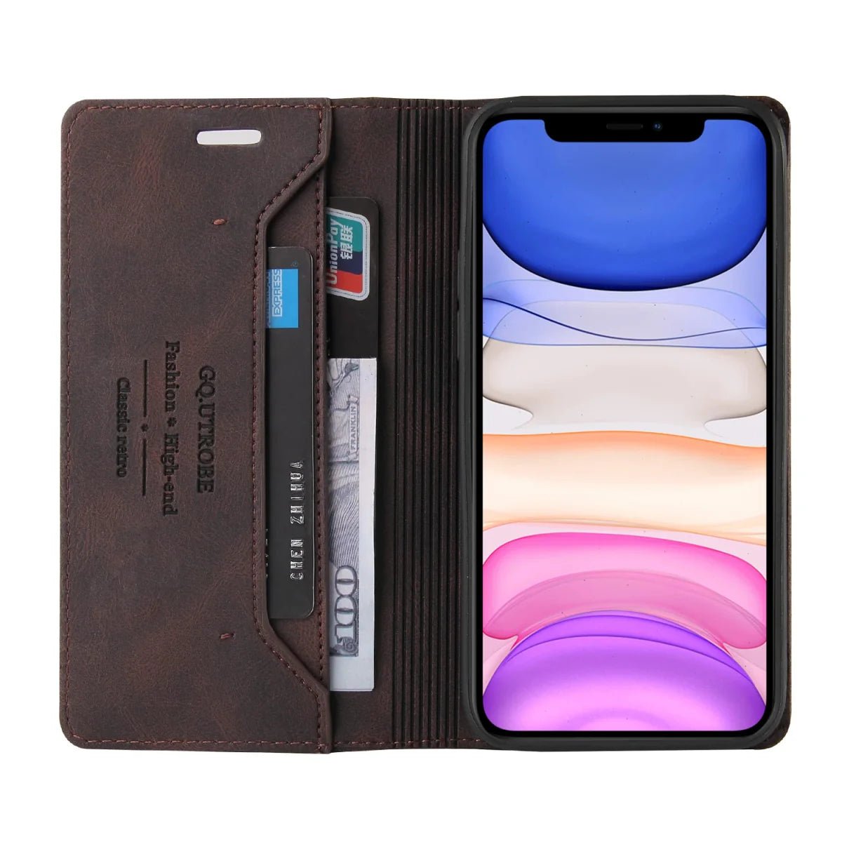 iPhone 13/ Pro/ Mini/ Pro Max - Lederoptik Hülle mit Abdeckung und Kartenfach - Top Hüllen