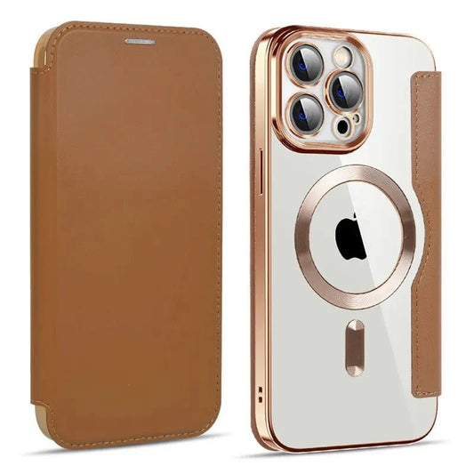 iPhone 13/ Pro/ Pro Max - Lederoptik Hülle MagSafe und Kartenfach mit Abdeckung - Top Hüllen