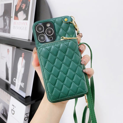 iPhone 13/ Pro/ Pro Max - Umhängetasche mit Umhänge Band, Schulterkartenhalter, Kosmetiktasche, Reißverschluss - Geldbörse aus Lederoptik - Top Hüllen